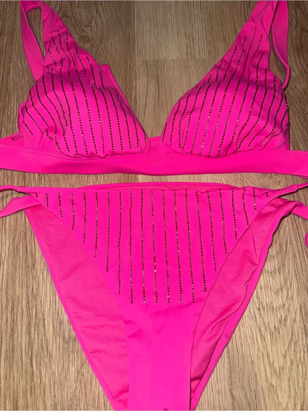 Hot Pink Rhinestone Stripe Bikini Set - Picture 3 of 6